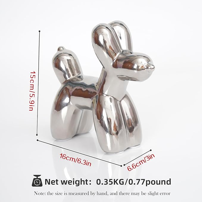 Notakia Large Silver Cute Ceramics Balloon Dog Statue Crafts Living Room - Image 4