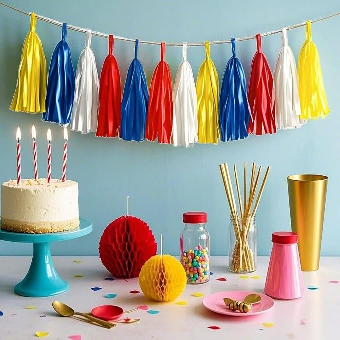 Tissue Paper Tassel Garland Banner, 20 Pack, Party Decorations - Image 2