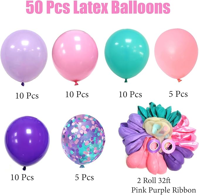 Mermaid Balloons Pink Purple Party Balloon, Under The Sea Party Decorations - Image 2