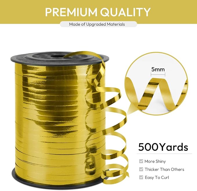 Gold Curling Ribbon, 1/5" Wide x 500 Yards Christmas Curling Ribbons - Image 2