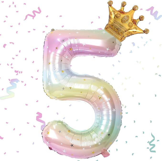 Stars Rainbow Gradient Number 5 Balloon, 40 Inch Giant Number 5 Balloon & Mini by Unknown