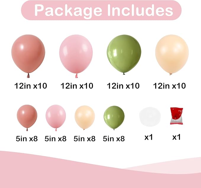 Dusty Pink Green Balloons 12INCH 5INCH Light Pink Olive Green Nude Balloon - Image 4