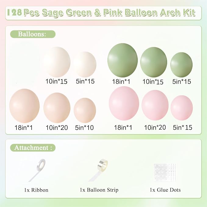 Sage Green Pink Balloon Arch kit - Image 3