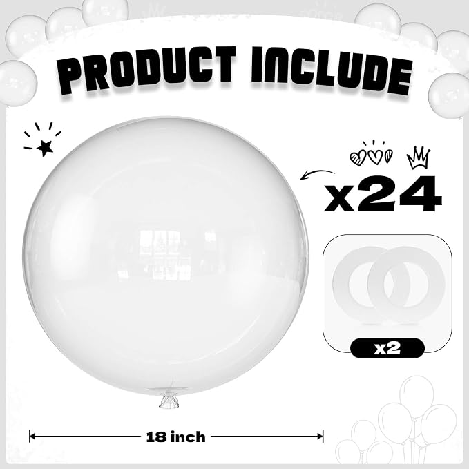 Clear Balloons 18 Inch 24 Pack Matte Helium Latex Round Balloons - Image 2