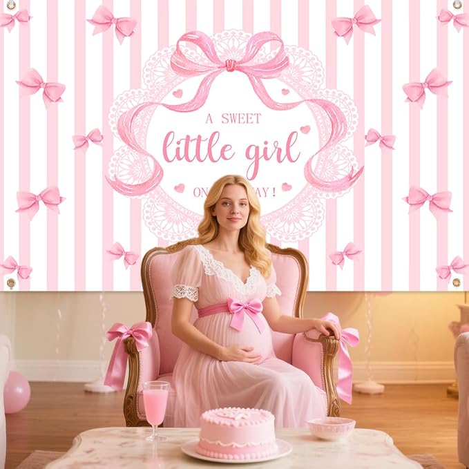 AIBIIN A Sweet Little Girl is on The Way Photography Background Pink Bow Girls - Image 4