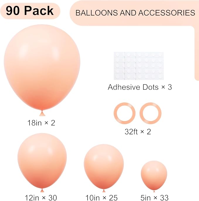 Voircoloria 90pcs Pastel Orange Balloons Garland Arch Kit, 18 12 10 5 Inch | - Image 2