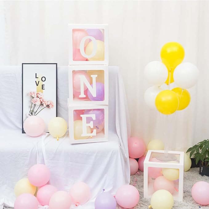 First Birthday Balloons Boxes for Boy or Girl 'ONE' Letters Individual Three - Image 3