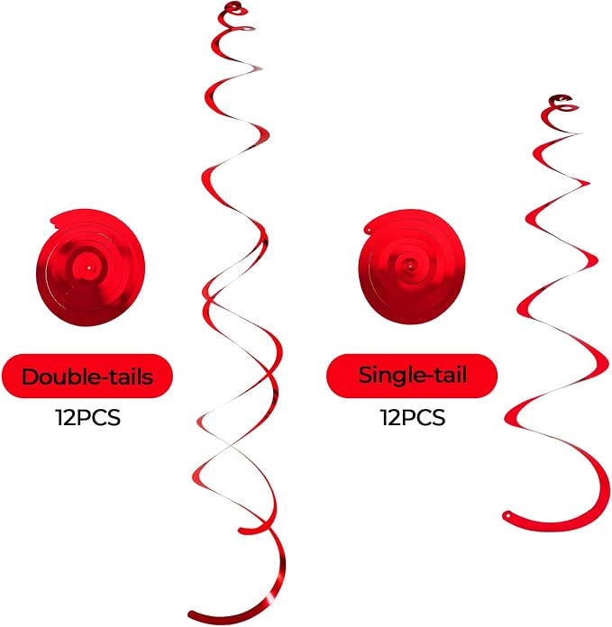 24 PCS Red Hanging Swirl, Sparkle Ceiling Hanging Decorations, Plastic Streamer - Image 3