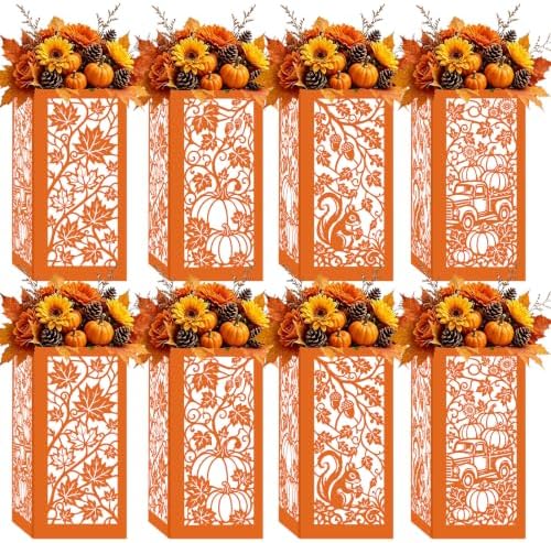 Urlax 8PCS Fall Decorations for Home Thanksgiving Table Centerpiece Box for Floral Arrangements Autumn Harvest Table Decor with Maple Leaves Pumpkin Squirrel Truck Design by Urlax