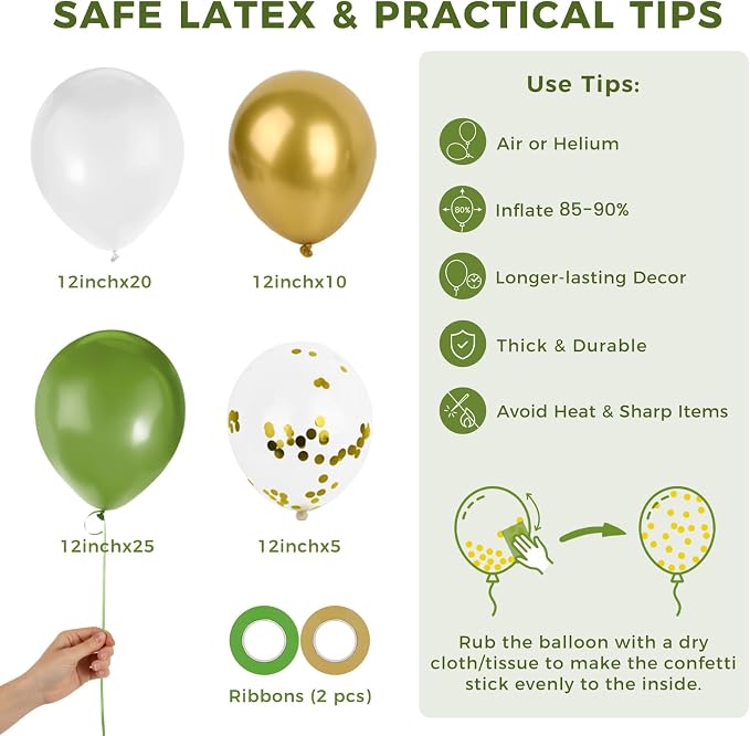 LovesTown Sage Green Gold and White Balloons - Image 7