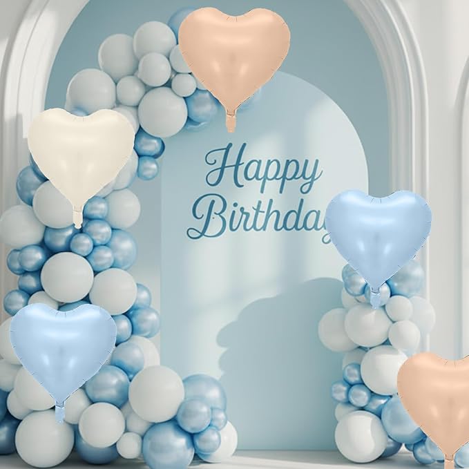Baby Blue Heart Balloons, 18 Inch Apricot Cream Sand White Nude Foil Balloons - Image 4