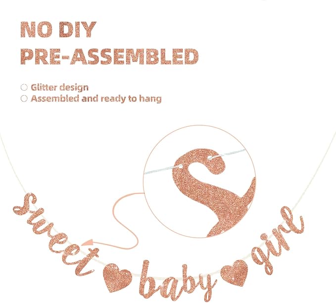 BEISHIDA Pre-Strung Glitter Rose Gold Girl Baby Banner Baby Shower Decor | NO - Image 2