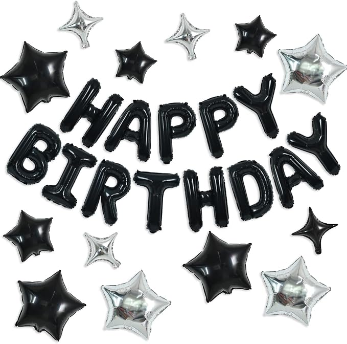 TONIFUL 35Pcs Black Birthday Decorations Kit 16 Inch Happy Birthday Balloon | by TONIFUL