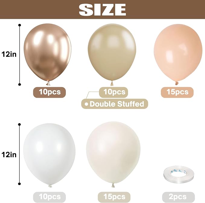 Neutral Balloons, 60 Packs 12 Inch Double Stuffed Beige Cream Sand White - Image 2