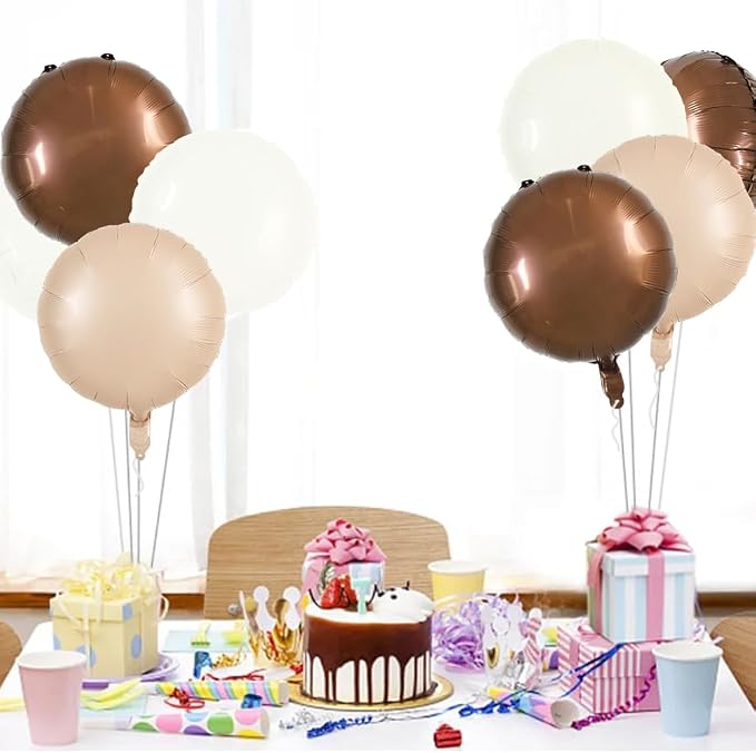 TONIFUL 30Pcs 18 Inch Large Cream White Round Shape Foil Balloons Big Brown - Image 3