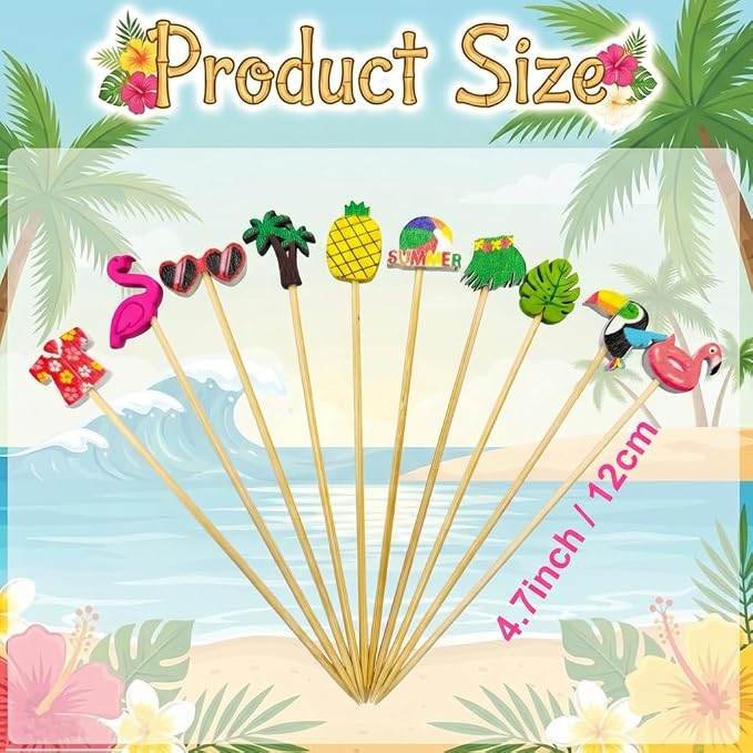 100pcs Tropical Cocktail Picks Flamingo Luau Hawaiian Summer Party Decor | 10 - Image 3