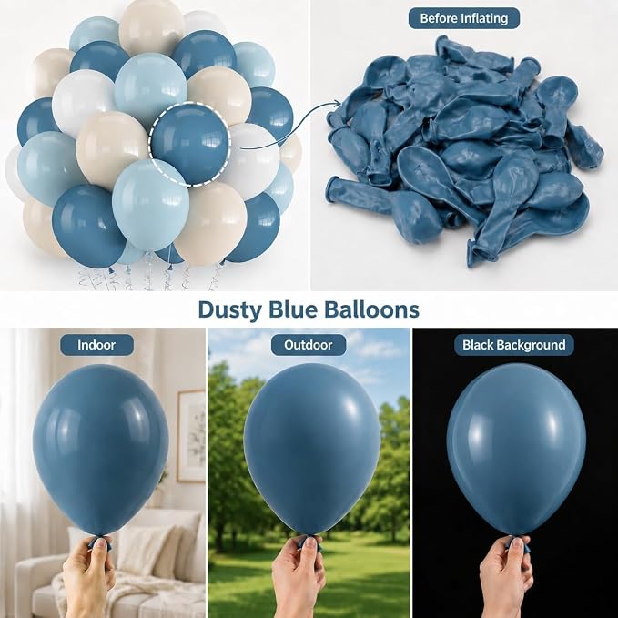 Dusty Blue Balloons 60PCS 12Inch Slate Baby Light Blue White Balloon | Sand - Image 3