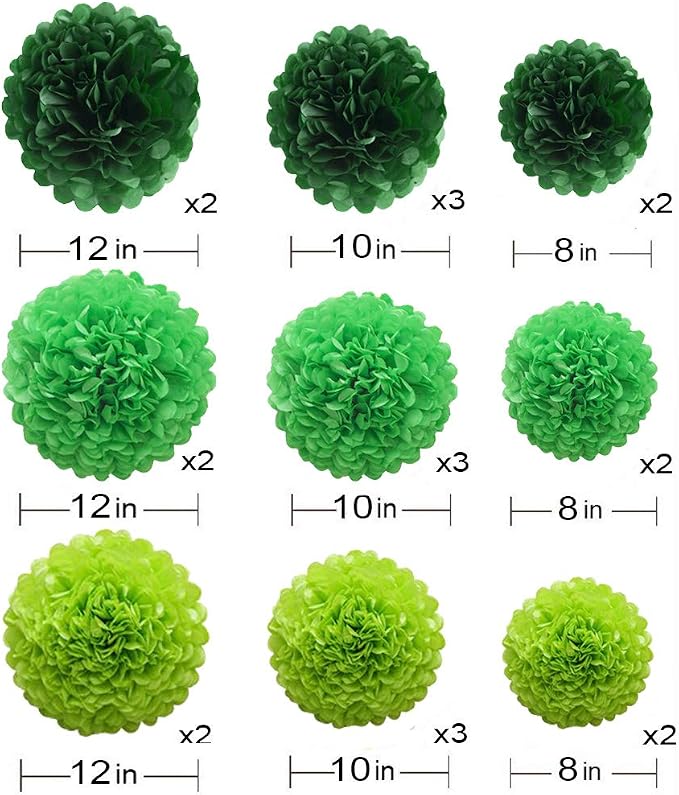 Lucky Green Tissue Paper Pom Poms, St. Patrick's Day Party Decoration Kit 21pcs - Image 2