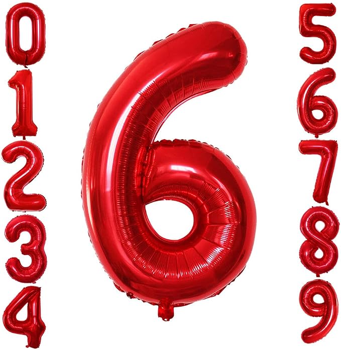 Red Foil Balloons Number 6, Huge Number Balloons by GOER
