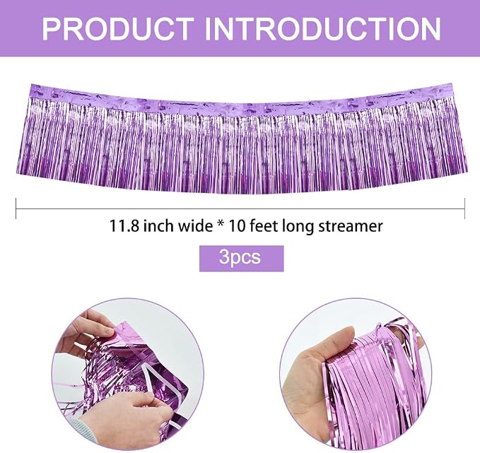 BEISHIDA Light Purple Fringe Garland Banner 30ft Wall Tinsel Foil Streamers | - Image 2