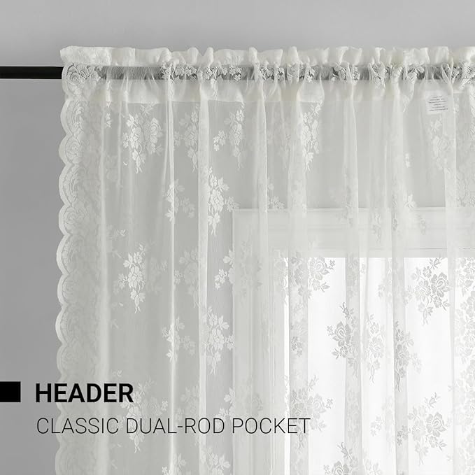 Kotile Ivory Floral Lace Curtains - Image 3