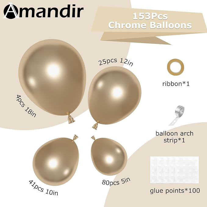 Amandir 153pcs Metallic Gold Balloons Arch Garland Kit Different Sizes | 18 12 - Image 3