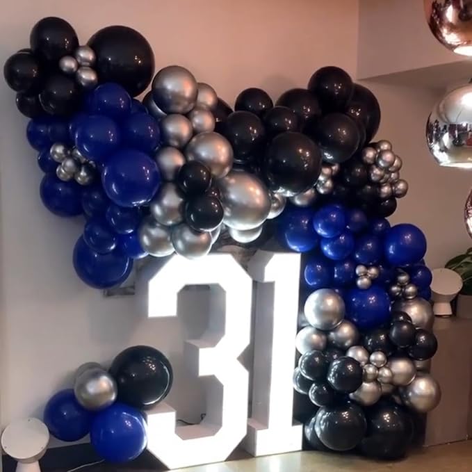 Royal Blue and Black Balloons Arch Kit -Navy Blue Balloons Metallic Sliver - Image 7