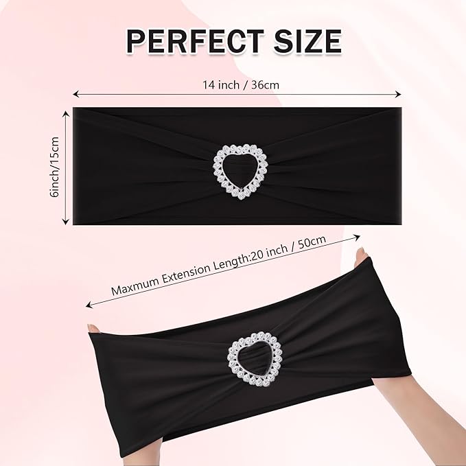 Howhic Pack of 30 Spandex Chair Sashes Bows Stretch Chair Cover Band with Buckle Slider Universal Elastic Chair Ties for Wedding Banquet Party Event Decoration (Black)