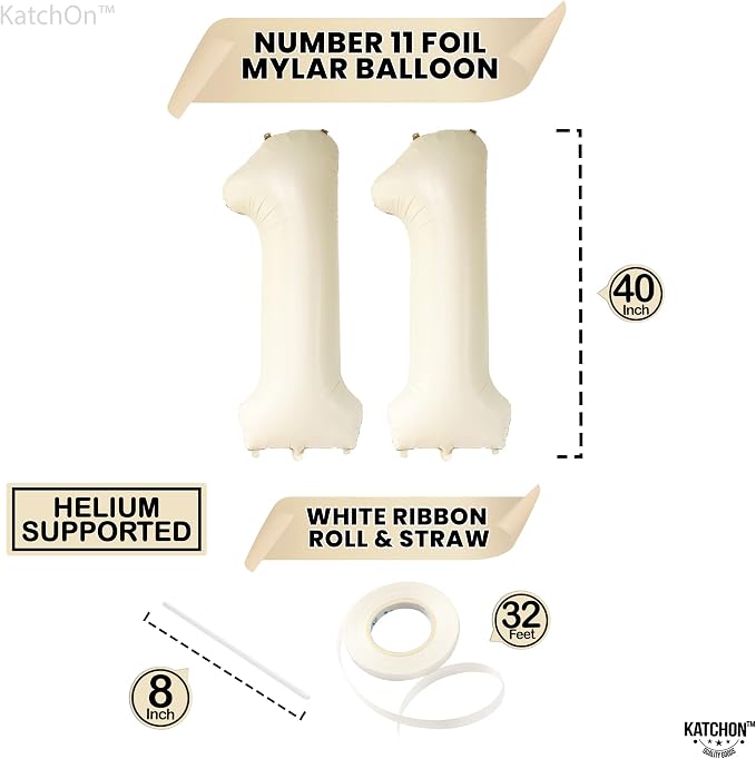 KatchOn Cream White Number 11 Balloon 40 Inch, 11th Birthday Balloon Decor | - Image 4