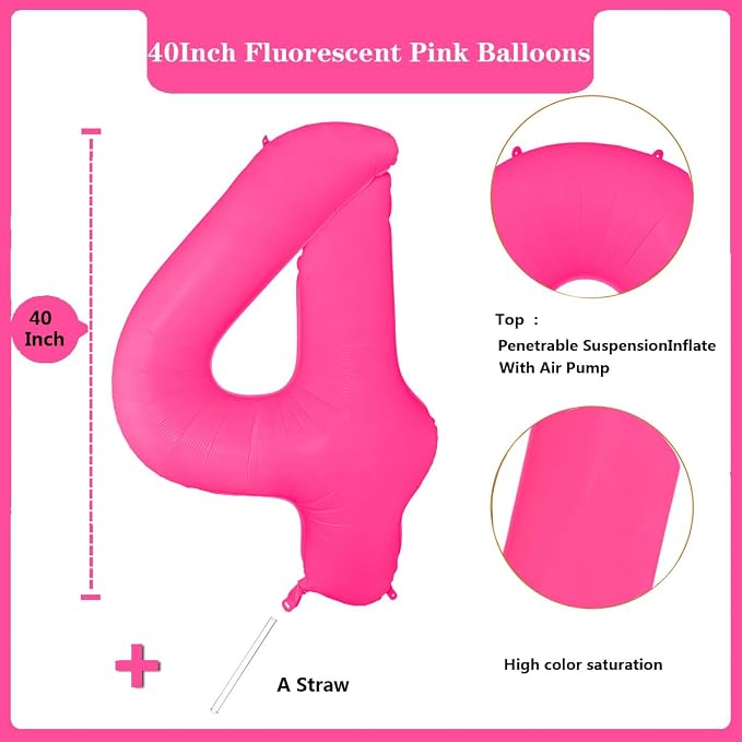 Fluorescent Rose Red Number Balloon 40 inch Giant Foil Helium Balloons Pink - Image 2