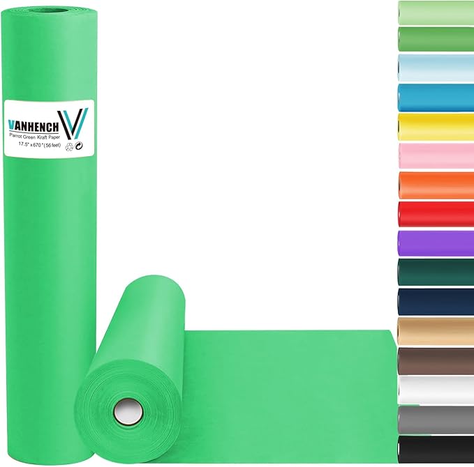 Vanhench 17.5"×963" (80 1/4FT) Parrot Green Wrapping Paper Roll for Wedding, Birthday, Fathers Day, Wrapping Paper for Men, Bouquet Flower Crafts Poster, Green Bulletin Board Paper Roll