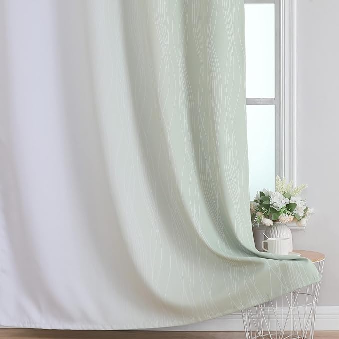 Sage and Greyish White Room Darkening Blackout Curtains 84 Inch Length 2 Panels - Image 6