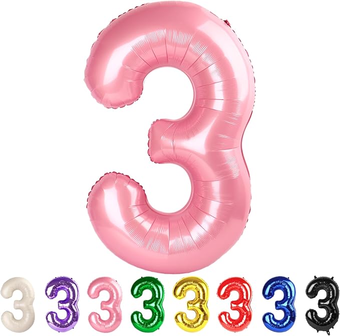 3 Balloon Numbers Party Decorations, 40In Pearl Pink Balloons by Mluchee
