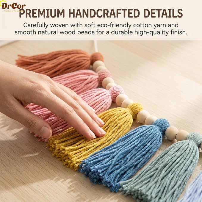 DrCor Boho Rainbow Tassel Garland – Classroom Decor | Earth tone handcrafted - Image 6
