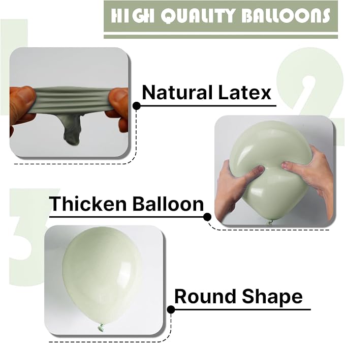 PartyWoo Sage Green Balloons 101pcs Boho Dusty Olive Green Color | Balloons - Image 7