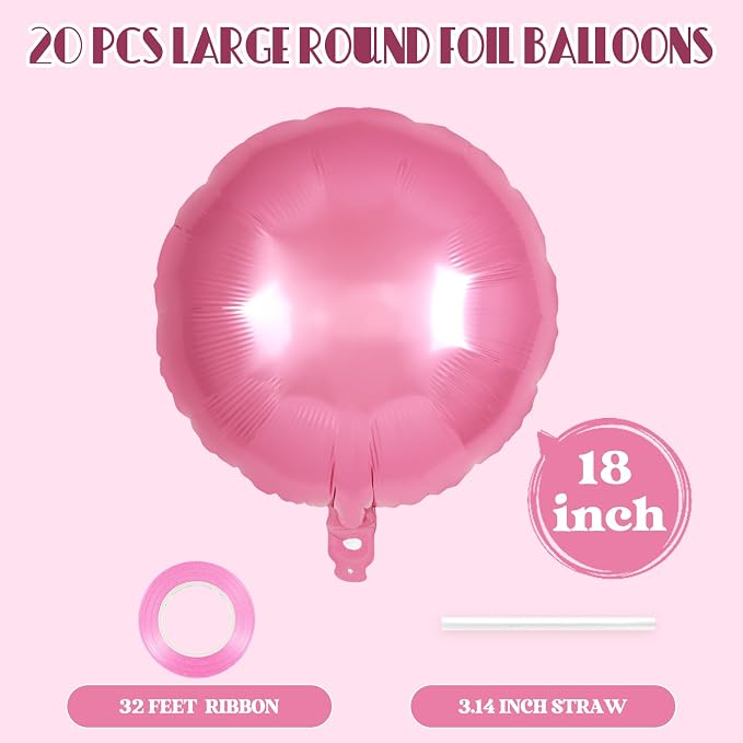 20 Pcs Pink Round Shaped Balloons, 18 Inch Round Foil Balloon, Giant Round - Image 2