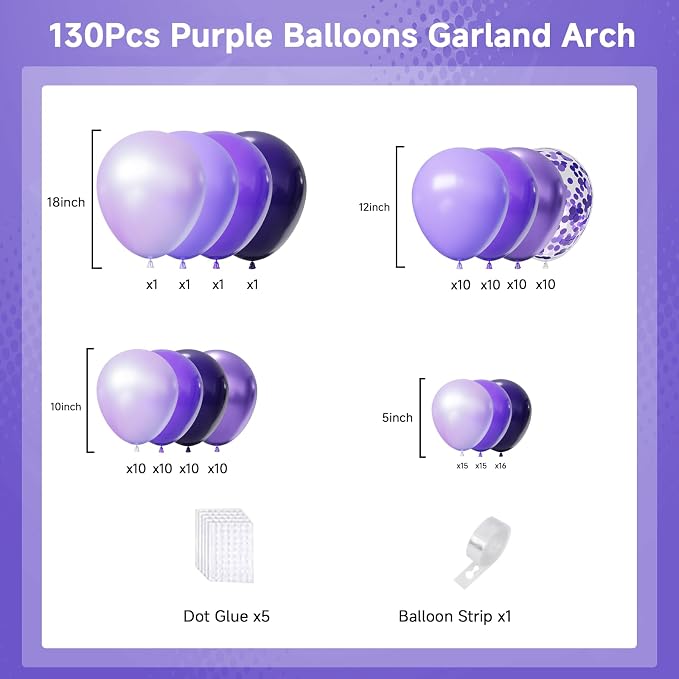 Purple Balloons Arch Kit, Dark Purple Latex Balloons - Image 3