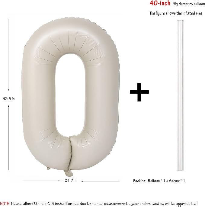 40 In Cream white Number Balloons Helium Foil Mylar Balloon Digital 0 | - Image 2