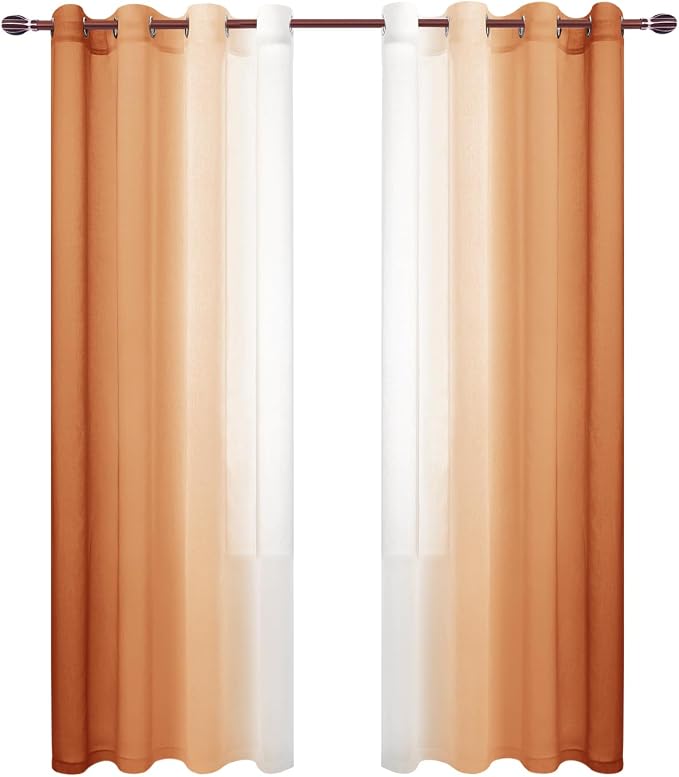 DWCN Orange Faux Linen Ombre Sheer Curtains - Image 8