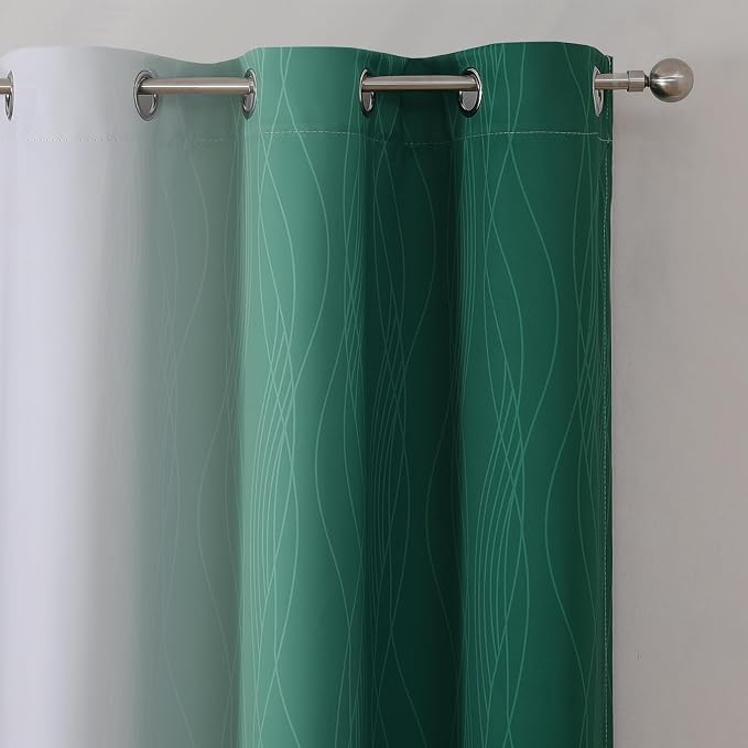 Green and Greyish White Ombre Blackout Curtains 54 Inch Length 2 Panels - Image 4
