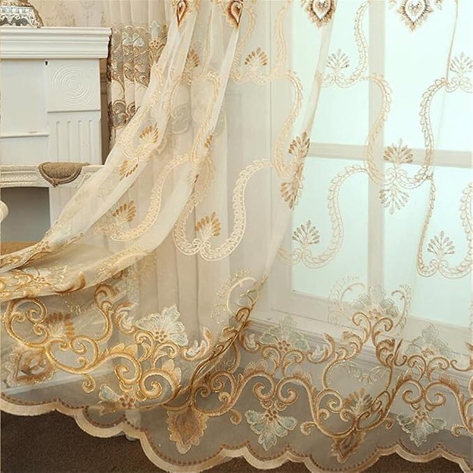 1pc Luxury Embroidered Floral Sheer Tulle Curtain by NewWPKIRA