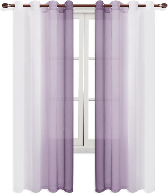 DWCN Lavender Faux Linen Ombre Sheer Curtains - Image 7