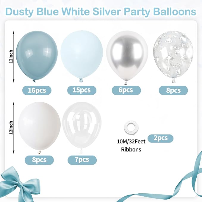 Dusty Blue Party Balloons, 12 Inch Star Printed Transparent Latex Balloons - Image 2