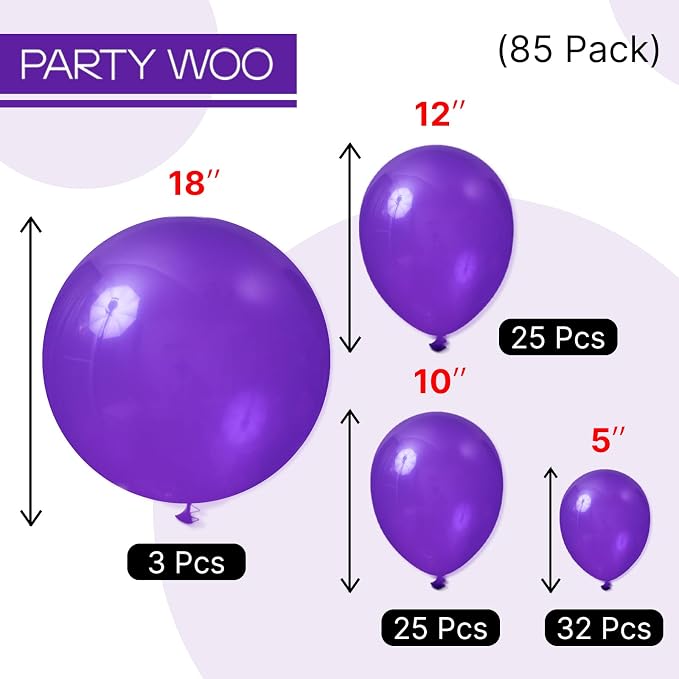 PartyWoo Dark Purple Balloons 85pcs Royal Purple Color 18 12 10 5 Inch | 18 12 - Image 3