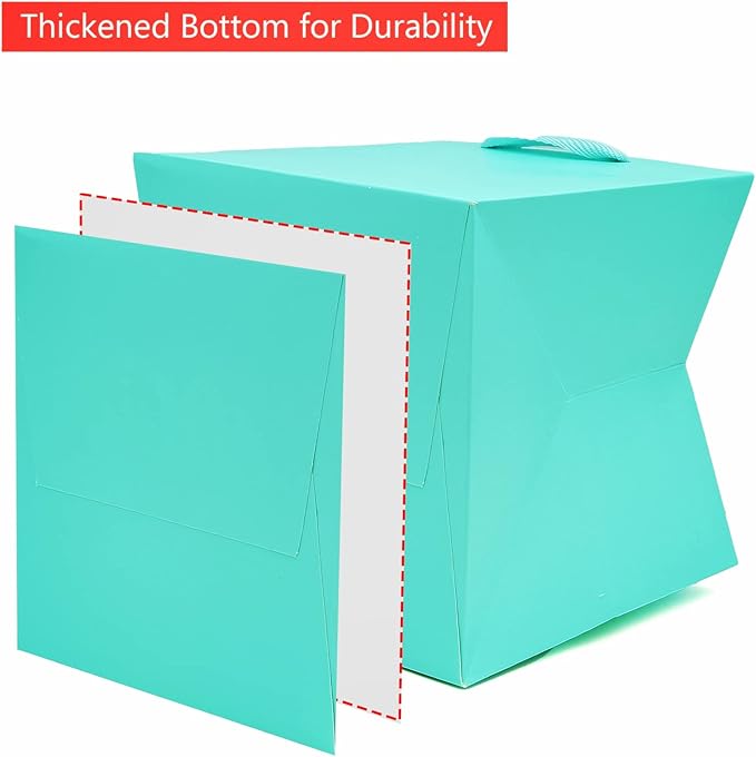 Teal Blue Paper Gift Bag 4 in Paper Box Small Square Bottom Kraft Paper Bags with Handles for Wedding Baby Shower Birthday Party (Teal Blue, 4 x 4 x 4 in, 10 CT)