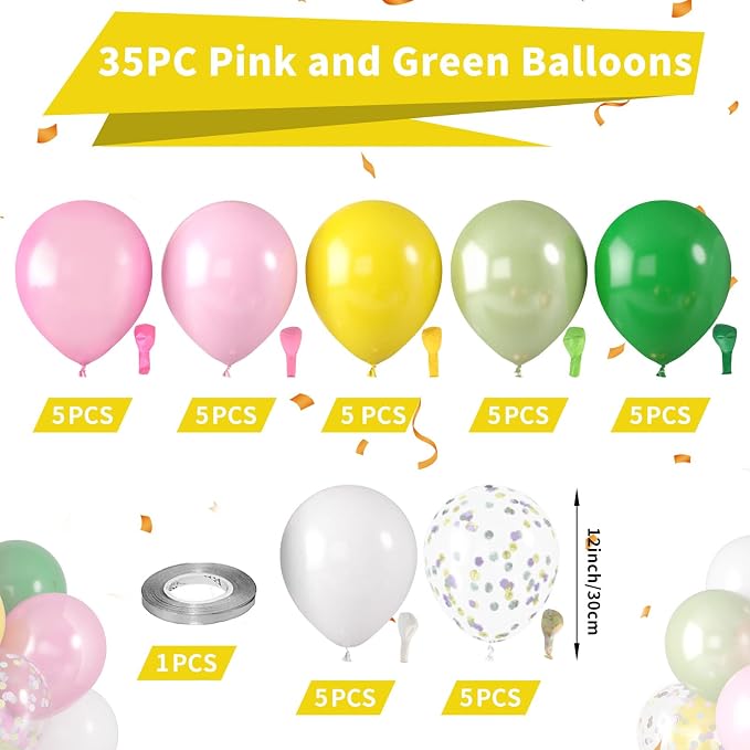 Hawaiian Balloons, Tropical Balloons Green Pink White Yellow Balloon Confetti - Image 2