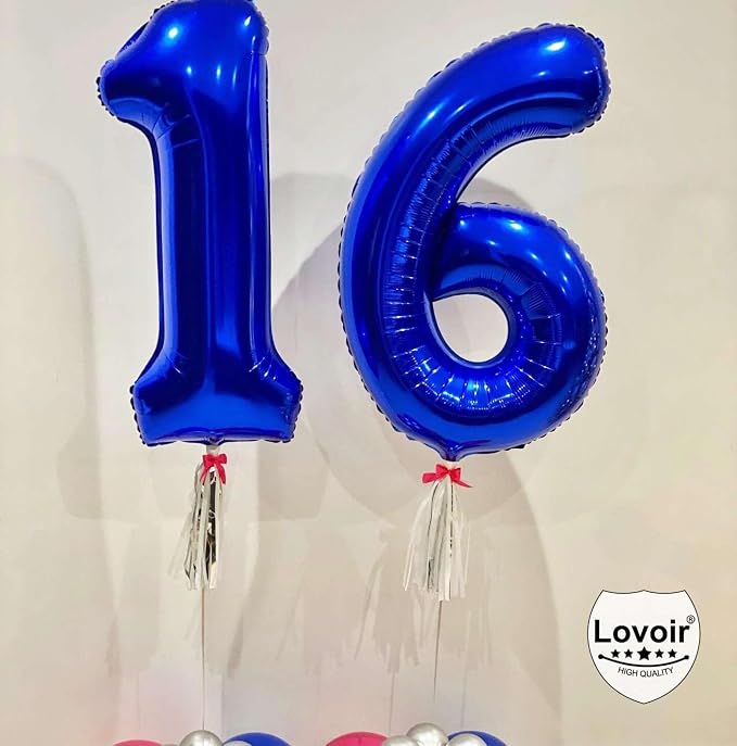 Navy Blue 16 Number Balloons, 40 Inch Giant Number 16 Balloons Foil Mylar - Image 3