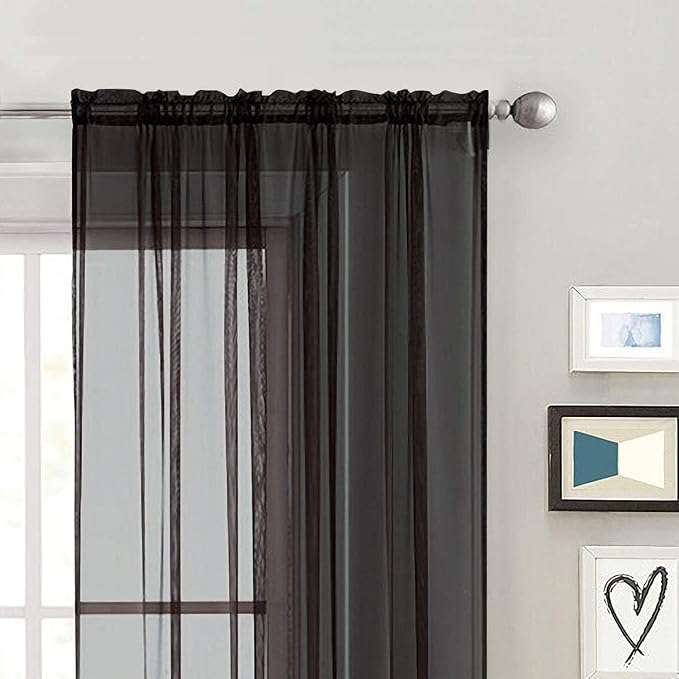 SpaceDresser Black Sheer Curtains 4 Panels Rod Pocket Semi-Sheer Curtain 72 - Image 4
