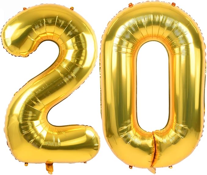 TONIFUL 40 Inch Gold Foil Number 20 Balloon, 20th Birthday Decorations | Large by TONIFUL