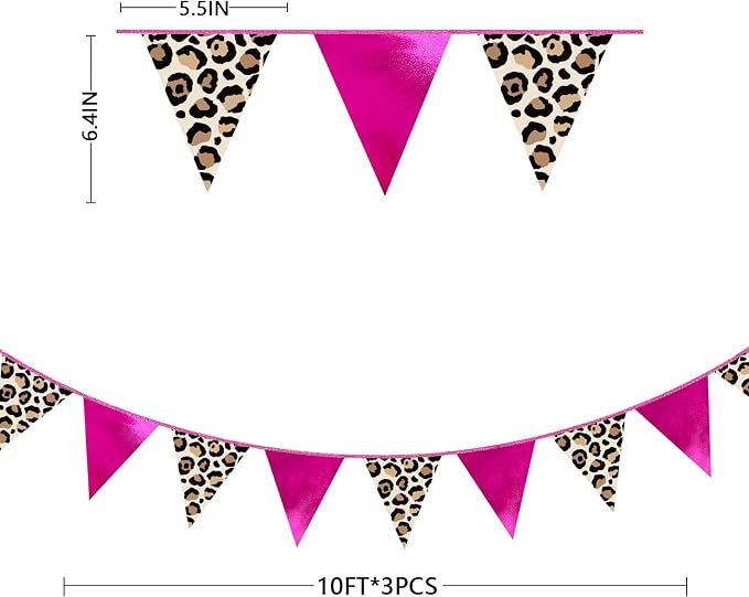 Hot Pink Leopard Print Pennant Banner Flag Hanging Paper Triangle Bunting - Image 2